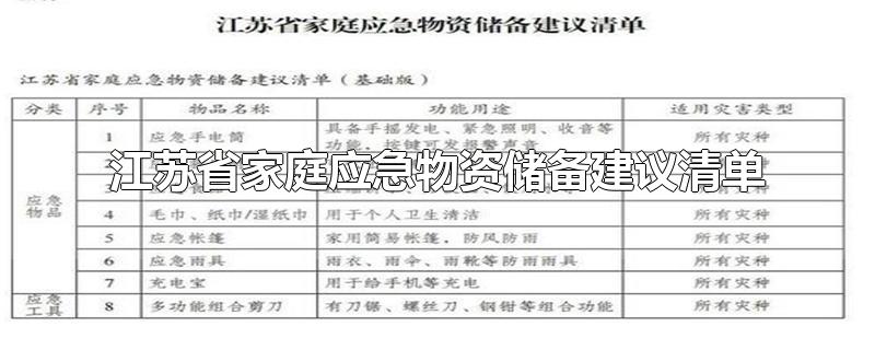 江苏省家庭应急物资储备建议清单