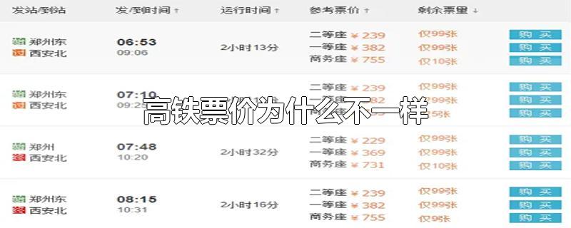 高铁票价为什么不一样